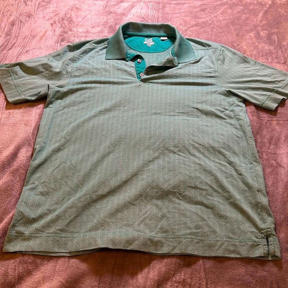 Cutter & Buck Mens‎ L Green DryTec Luxe Performance Golf Polo Shirt MCK80669